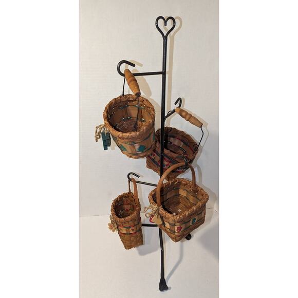 26" Wrought Iron Stand 4 Baskets Christmas Hand Woven Tree - Picture 3 of 12